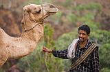 Camel and his master, Socotra, Yemen